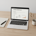 Apparel Business Plan Template mockup showing a Google Doc on a MacBook